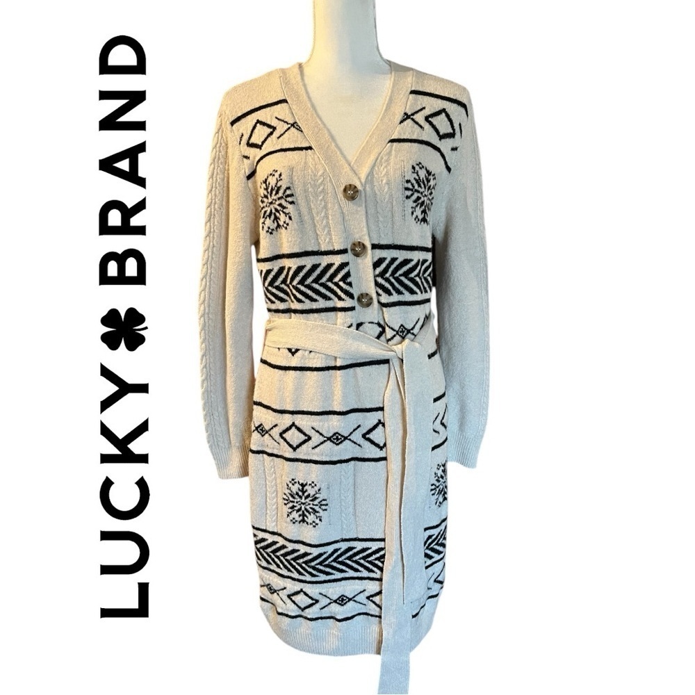 Lucky Brand Cream and Black Cardigan Dress, NEW